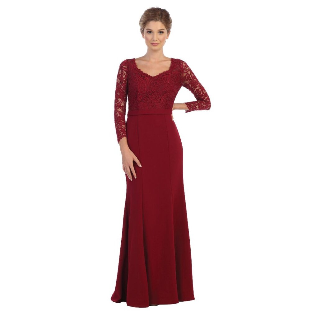 Eva USA #3310 Lace and Jersey Formal Gown-Size M-BURGUNDY NWTags